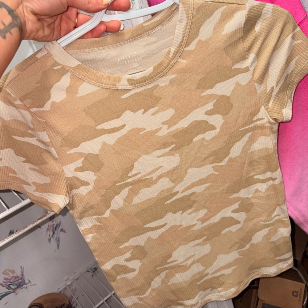 American Eagle Outfitters Beige Camo Tee